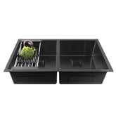 Fossa 37"x18"x10" Inch Double Bowl Honeycomb Embossed Kitchen Sink with Nano Coating (Black ) - Fossa Home